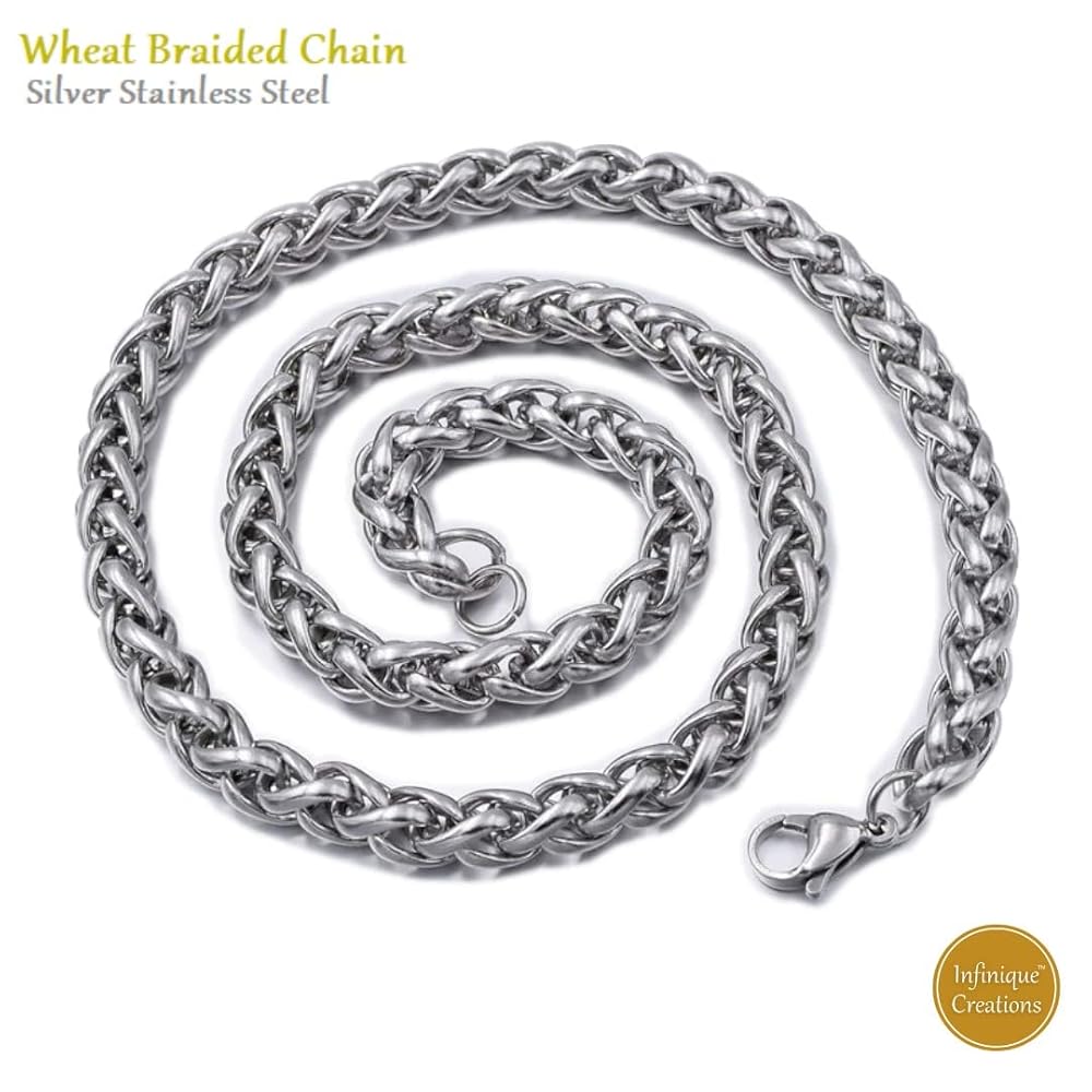 Amazon.com: Stainless Steel Silver Wheat Braided Chain by